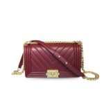 Chanel Boy Handbag Gold Toned Hardware Burgundy A67086
