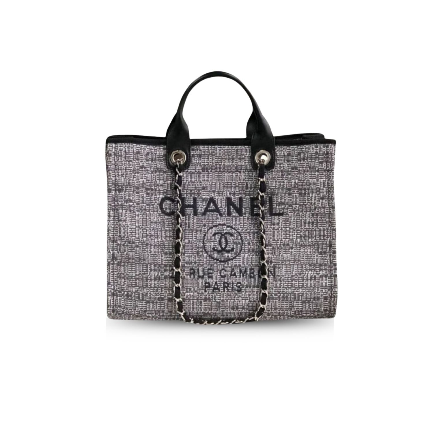 xr:d:DAGBeGYKeuI:311,j:8515605193006992305,t:24040806 Chanel Deauville Tote Raffia Canvas Bag Black/White - Image 1