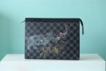 Louis Vuitton Pochette Voyage MM Damier Graphite Stamps Canvas For Men, Men's Wallet 10.6in/27cm LV N64605