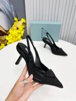 Prada Satin Slingback Pumps With Crystals Black For Women 2.2in/55mm PRD - Image 8
