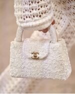 Chanel Kelly Sequin Top Handle Bag 7.8in/ 19cm White Gold Hardware For Women - Image 2