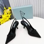 Prada Satin Slingback Pumps With Crystals Black For Women 2.2in/55mm PRD