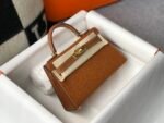 Hermes Mini Kelly 19 Sellier Epsom Brown Bag For Women, Women's Handbags, Shoulder Bags 7.5in/19cm - Image 6