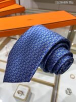 Hermes Tie 7 Horseshoes Tie Blue Hermes Men Tie - Image 4