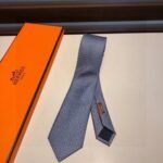 Hermes Tie With Spiral Pattern Grey Hermes Men Tie