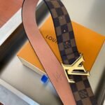 Louis Vuitton Initiales Reversible LV Belt with Damier Ebene Canvas Gold Toned Hardware LV Belt