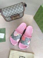 Gucci GG Blooms Supreme Floral Slide Sandal By Canvas Fabric Pink For Women GG - Image 3