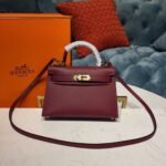 Hermes Mini Kelly Burgundy For Women Gold Toned Hardware 7.5in/19cm - Image 2