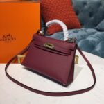 Hermes Mini Kelly Burgundy For Women Gold Toned Hardware 7.5in/19cm - Image 3