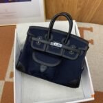 Hermes Birkin Cargo 25 Top Handle Bag 9.8in/ 25cm Dark Blue Silver Hardware For Women - Image 8