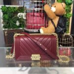 Chanel Boy Handbag Gold Toned Hardware Burgundy A67086 - Image 2
