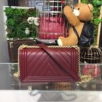 Chanel Boy Handbag Gold Toned Hardware Burgundy A67086 - Image 3