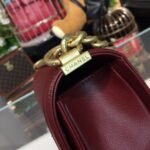 Chanel Boy Handbag Gold Toned Hardware Burgundy A67086 - Image 9