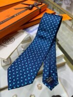 Hermes Crane Motif Tie Blue Hermes Men Tie - Image 7