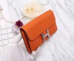 Hermes Constance Togo Long Wallet 20cm/7.9in Silver Toned Hardware For Women Orange - Image 5