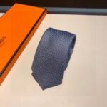Hermes Tie With Spiral Pattern Grey Hermes Men Tie - Image 5