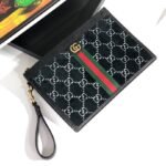 Gucci Off The Grid Pouch Black With Red and Green Stripes With Gold Toned Hardware For Men, Men's Pouch 12in/31cm GG