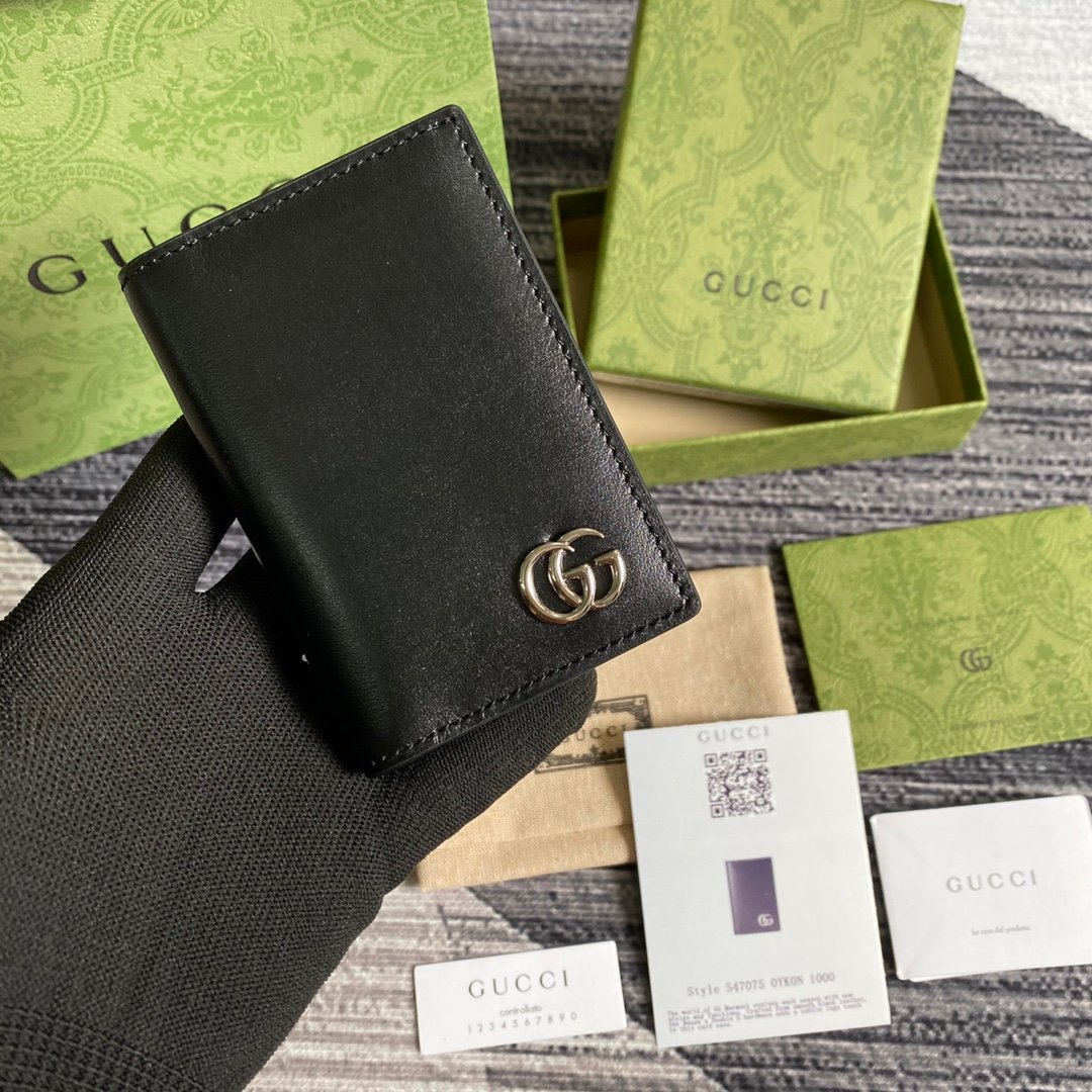 8dd42cea.jpg Gucci GG Marmont Card Case Black with Silver Hardware 4.5in/11cm GG 428737 0YK0N 1000 - Image 1
