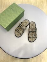 Adidas x Gucci Men's GG Slide Sandals With Strap Beige For Men ‎658020
