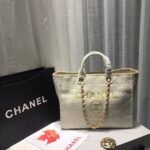 Chanel Deauville Tote Bag 15in/ 38cm Beige Tweed Canvas Gold Hardware For Women - Image 3