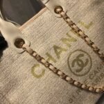 Chanel Deauville Tote Bag 15in/ 38cm Beige Tweed Canvas Gold Hardware For Women - Image 9