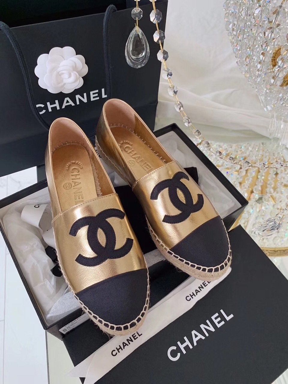970991566148193_.pic_hd__70358.1567136386.jpg Chanel Espadrilles Rose Gold/Black For Women, Women's Shoes G29762 - Image 1
