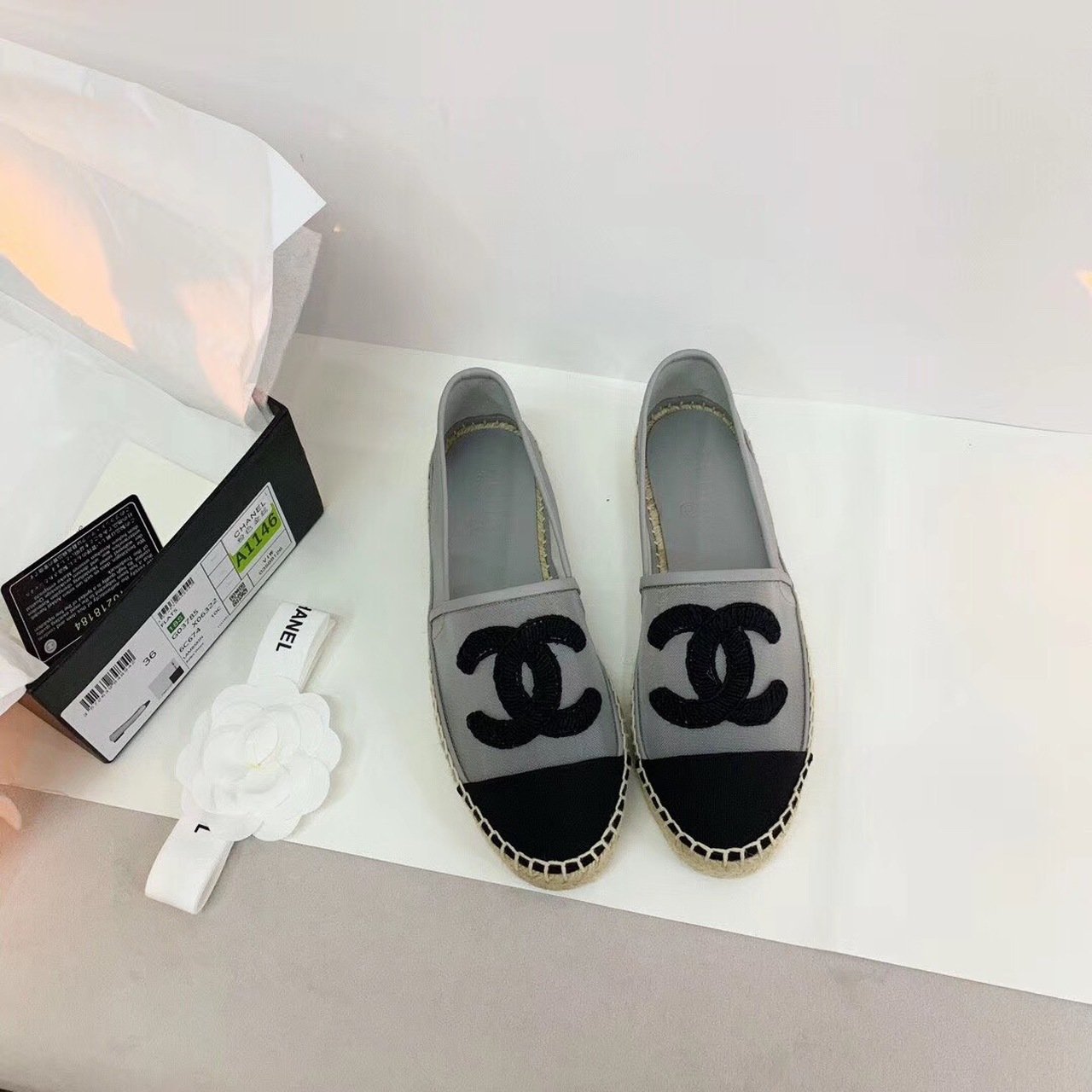 979511566159578_.pic_hd__38779.1569440925.jpg Chanel Espadrilles Grey/Black For Women, Women's Shoes G29762 - Image 1