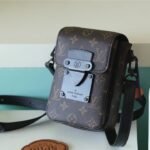 Louis Vuitton S-Lock Vertical Wearable Crossbody Bag Monogram Macassar Black For Men 7.5in/19cm LV M81522