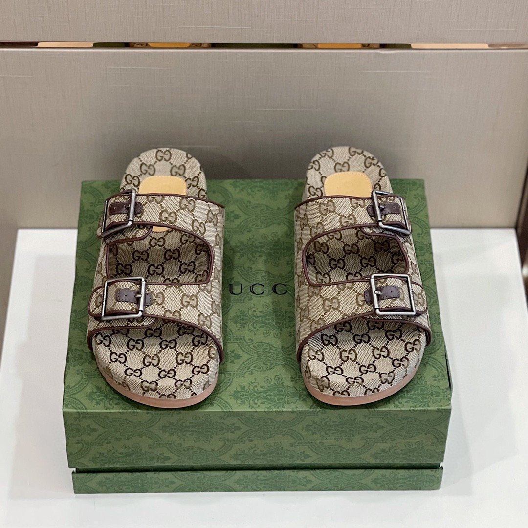 9bae63ad-1.jpg Gucci Women's Slide Sandal With Straps Beige And Ebony For Women 658020 2HK60 9791 - Image 1