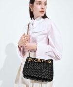 Bottega Veneta Andiamo Small Top Handle Bag 9.8in/ 25cm Black Gold Hardware For Women 786008VCPP11019 - Image 4
