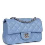 Chanel Flap Bag Mini Crossbody 7.5in/ 19cm Light Blue Gold Hardware For Women - Image 2