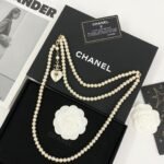 Chanel 24 Milky White Heart Shaped Pearl Waist Necklace For Women - Image 3