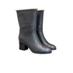 Chanel Double C Chunky Heel Boots With Chain Detail Black For Women