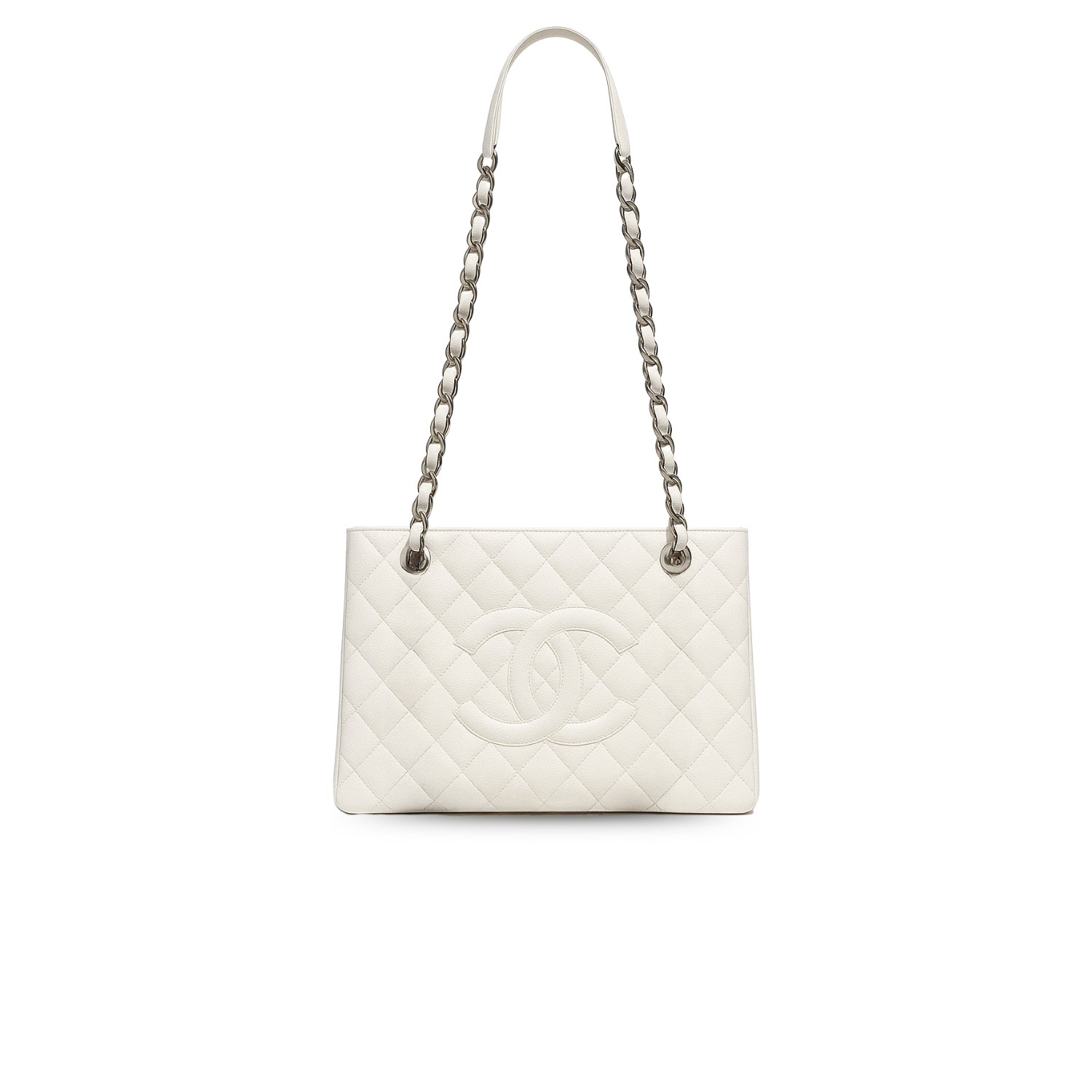 Chanel-Chain-Tote-Shoulder-Bag-1.jpg Chanel Chain Tote Shoulder Bag White For Women 13in / 33cm A50995 - Image 1