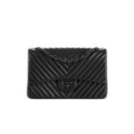 Chanel Chevron Classic Flap Medium Crossbody Bag 10.2in/ 26cm Black Black Hardware For Women