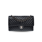 Chanel Chevron Classic Medium Crossbody Bag 10.2in/ 26cm Black Silver Hardware For Women