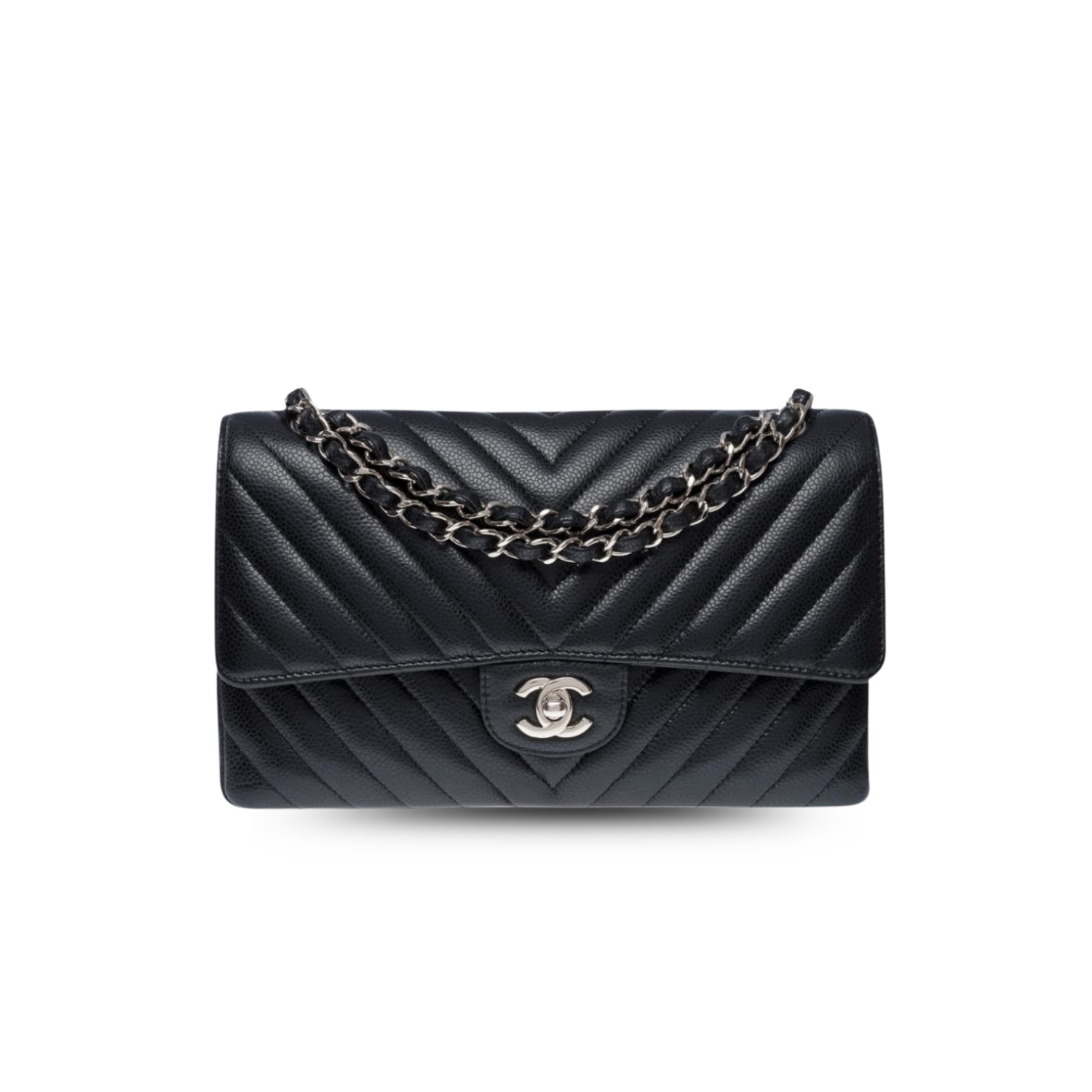 Chanel-Chevron-Classic-Handbag-Medium-Crossbody-26cm-10.2in-Black-Silver-Hardware-For-Women.png Chanel Chevron Classic Medium Crossbody Bag 10.2in/ 26cm Black Silver Hardware For Women - Image 1