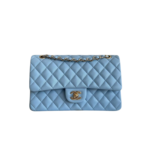 Chanel Classic Double Flap Bag Crossbody 10in/ 25cm Light Blue Gold Hardware For Women