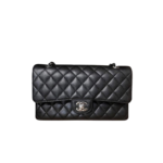 Chanel Classic Double Flap Bag Medium Crossbody 10.2in/ 26cm Black Silver Hardware For Women A01112