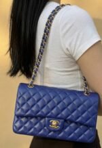 Chanel Classic Double Flap Bag Medium Crossbody 9.9in/ 25.5cm Blue Gold Hardware For Women A01112 - Image 2