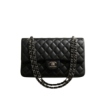 Chanel Classic Double Flap Bag Medium Crossbody 9.9in/ 25.5cm Black Silver Hardware For Women A01112