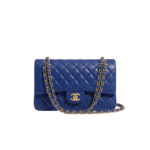 Chanel Classic Double Flap Bag Medium Crossbody 9.9in/ 25.5cm Blue Gold Hardware For Women A01112