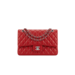 Chanel Classic Double Flap Bag Medium Crossbody 9.9in/ 25.5cm Red Silver Hardware For Women A01112