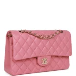 Chanel Classic Double Flap Bag Medium Crossbody 10in/ 25.5cm Dark Pink Gold Hardware For Women - Image 3