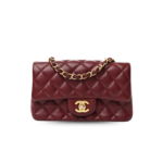 Chanel Classic Flap Bag Mini Crossbody 7.8in/ 20cm Burgundy Gold Hardware For Women