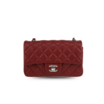 Chanel Classic Flap Bag Mini Crossbody 7.8in/ 20cm Burgundy Silver Hardware For Women