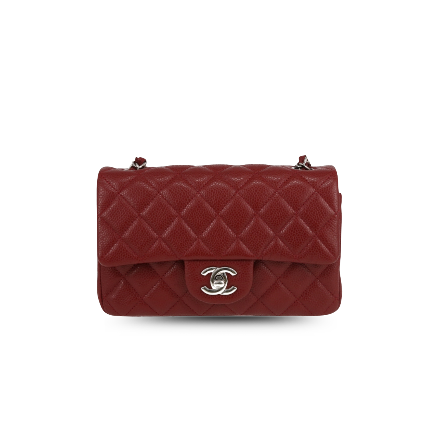 Chanel-Classic-Flap-Bag-Mini-Crossbody-7.8in-20cm-Burgundy-Silver-Hardware-For-Women.png Chanel Classic Flap Bag Mini Crossbody 7.8in/ 20cm Burgundy Silver Hardware For Women - Image 1