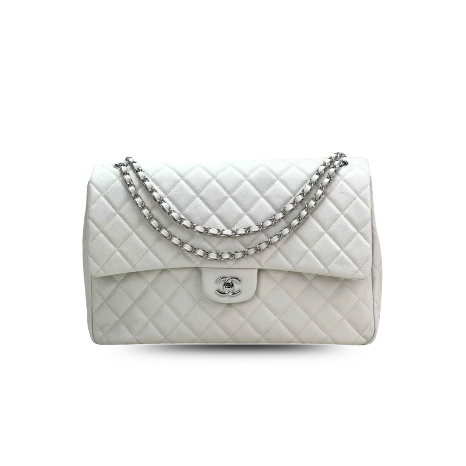 Chanel-Classic-Maxi-Jumbo-XL-Crossbody-13.8in-35cm-White-Silver-Toned-Hardware-For-Women-.png Chanel Classic Maxi Jumbo XL Crossbody Bag 13.8in/ 35cm White Silver Hardware For Women - Image 1