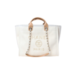 Chanel Deauville Tote Bag 15.7in/ 40cm Beige Gold Hardware For Women