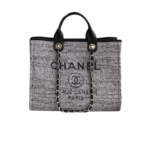 Chanel Deauville Tote Bag 15in/ 38cm Black/Grey Canvas Silver Hardware For Women